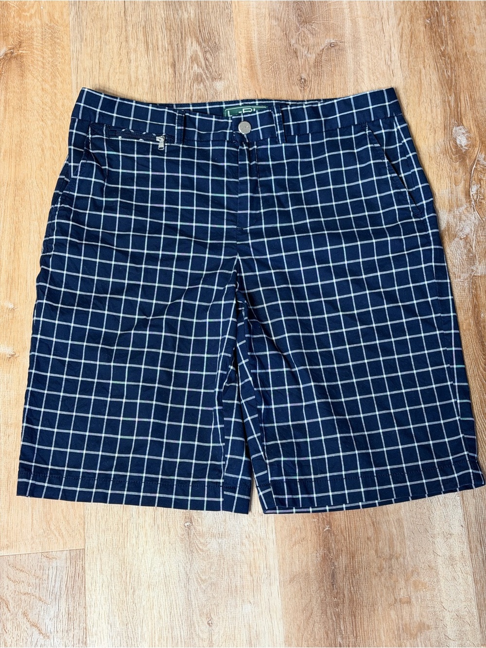 Lauren Ralph Lauren Women 8 Windowpane Plaid Golf Shorts Navy White Chino